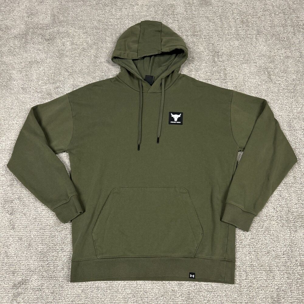 Under Armour Project Rock Hoodie Mens Large Green Sweatshirt Hooded Cotton